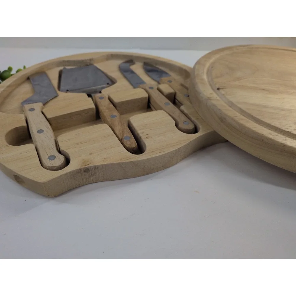 WOODEN🧀Sourdough Cheese Sausage Cutting Board‎ Sliding Legacy Knives Portable